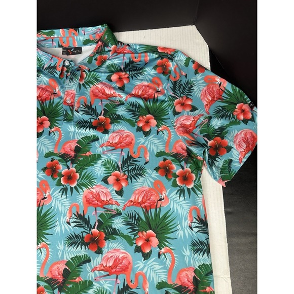 Yatta Golf Polo Shirt Mens 3XL Flamingo All Over Print Performance Golf Tropical - Picture 2 of 6